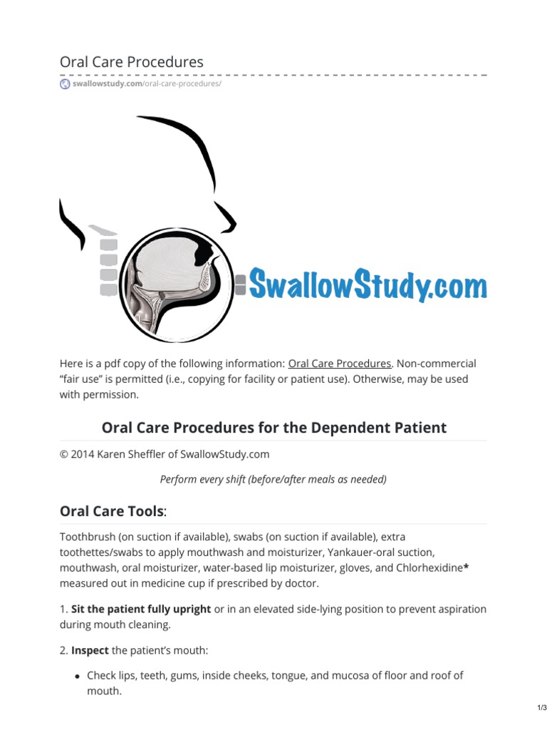 Oral Care Procedures 1 PDF Oral Hygiene Dentistry Branches