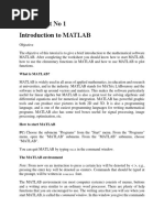 Experiment No 1 Introduction To MATLAB