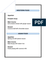 Western Food: Appetizer Pumpkin Soup Main Course