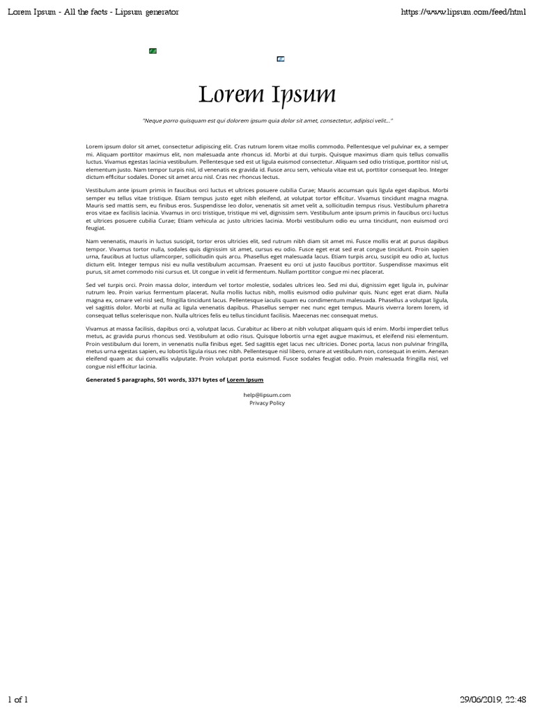 Generated 5 Paragraphs, 501 Words, 3371 Bytes of Lorem Ipsum | PDF ...