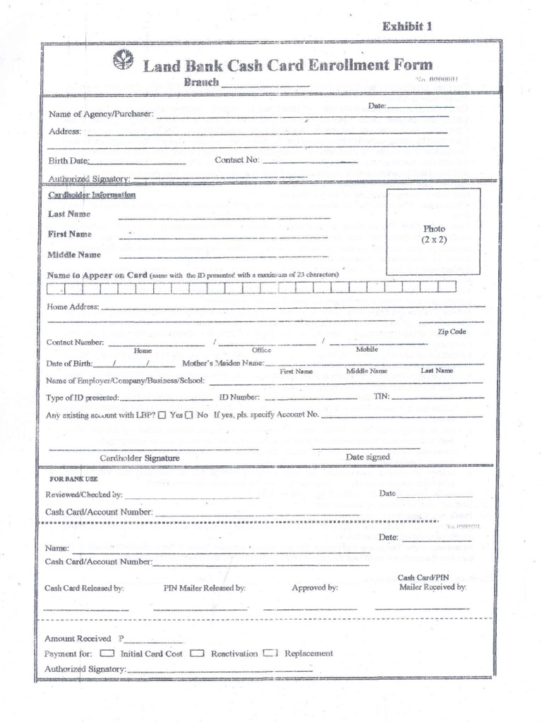 Landbank Cash Card Application Form 1 PDF PDF