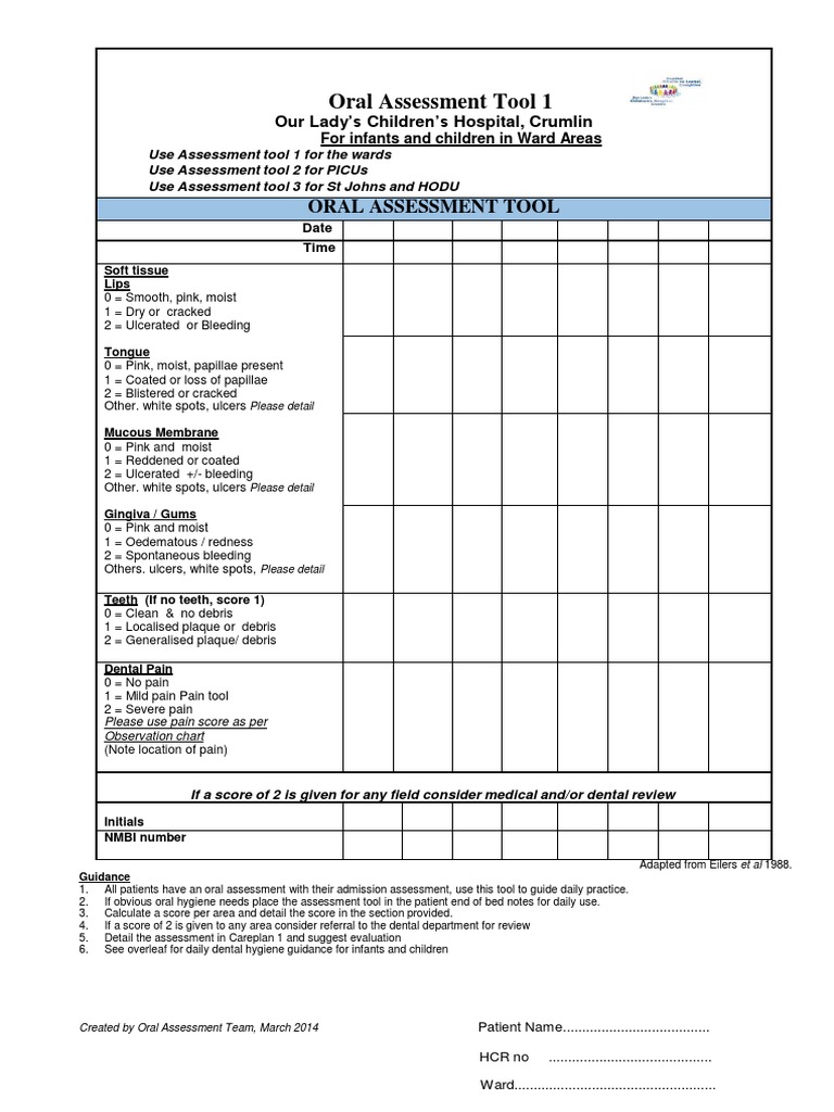 Oral Assessment 1 Infants and Children in Ward Areas PDF Oral