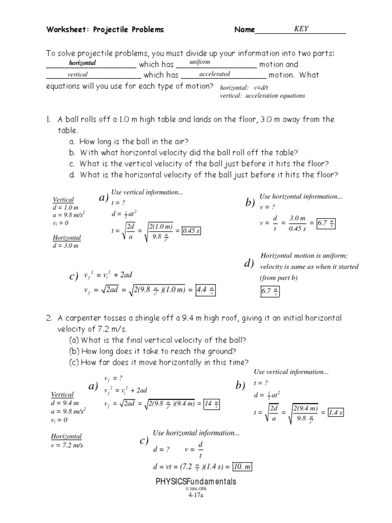 4-17ab-projectile-problems-wkst-key-pdf-projectiles-acceleration