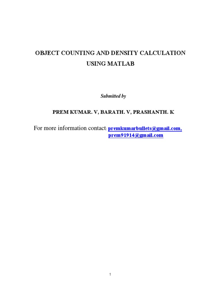 Object Counting and Density Calculation Using Matlab: For More ...