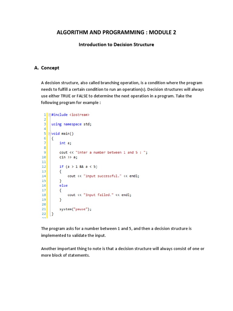 Algorithm and Programming: Module 2: Introduction To Decision Structure ...