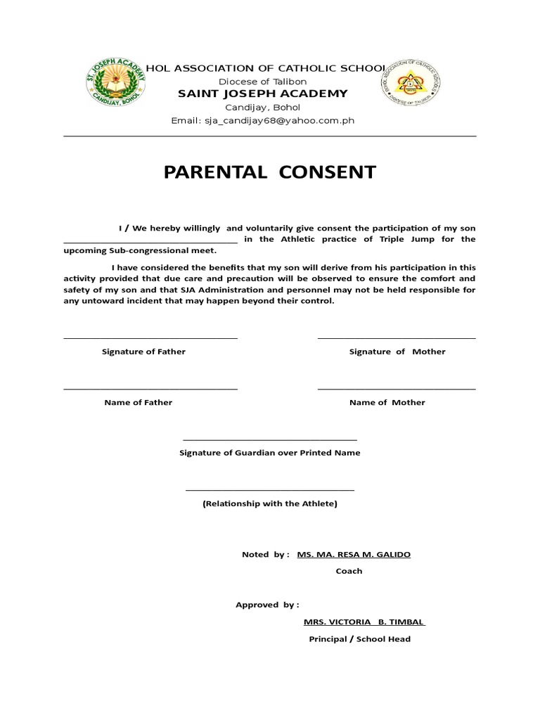 Parental Consent for Athletic Practice | PDF | Abrahamic Religions ...