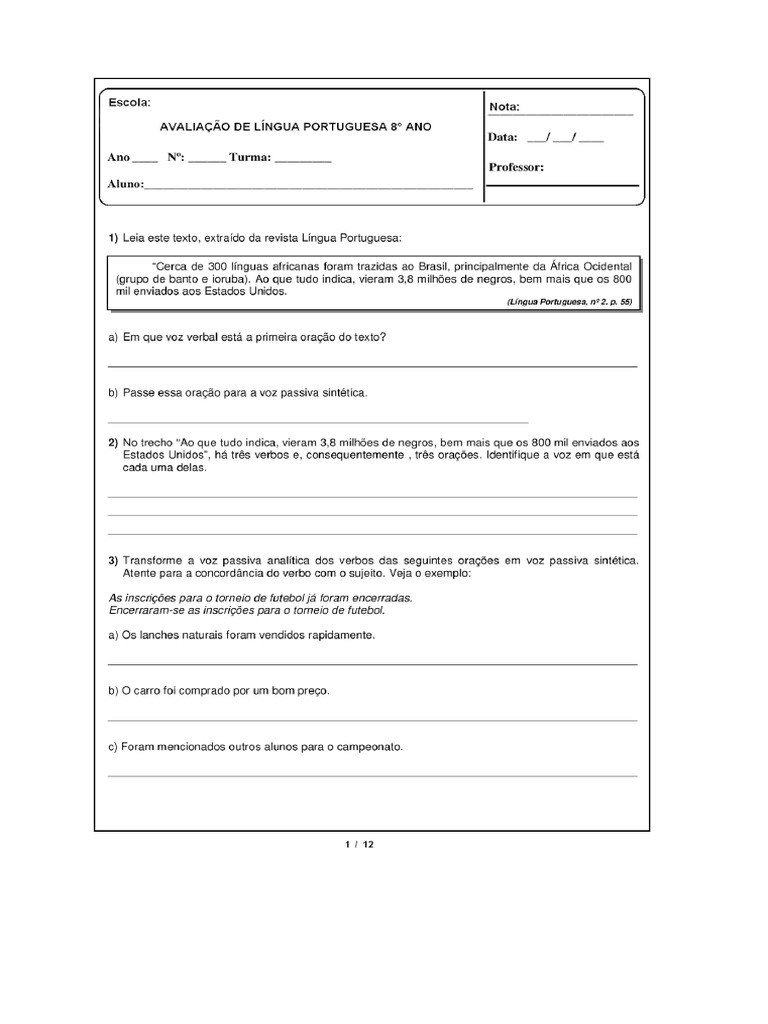Atividade de 8 Ano | PDF
