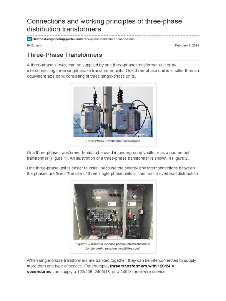 Connections And Working Principles Of Three Phase Distribution Transformers Eep Pdf Transformer Electric Power