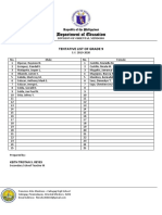 Department of Education: Tentative List of Grade 9