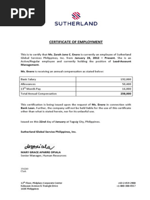Certificate of Employment 16k