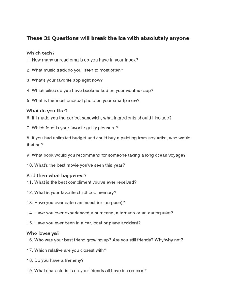 Icebreaker Questions for Everyone | PDF