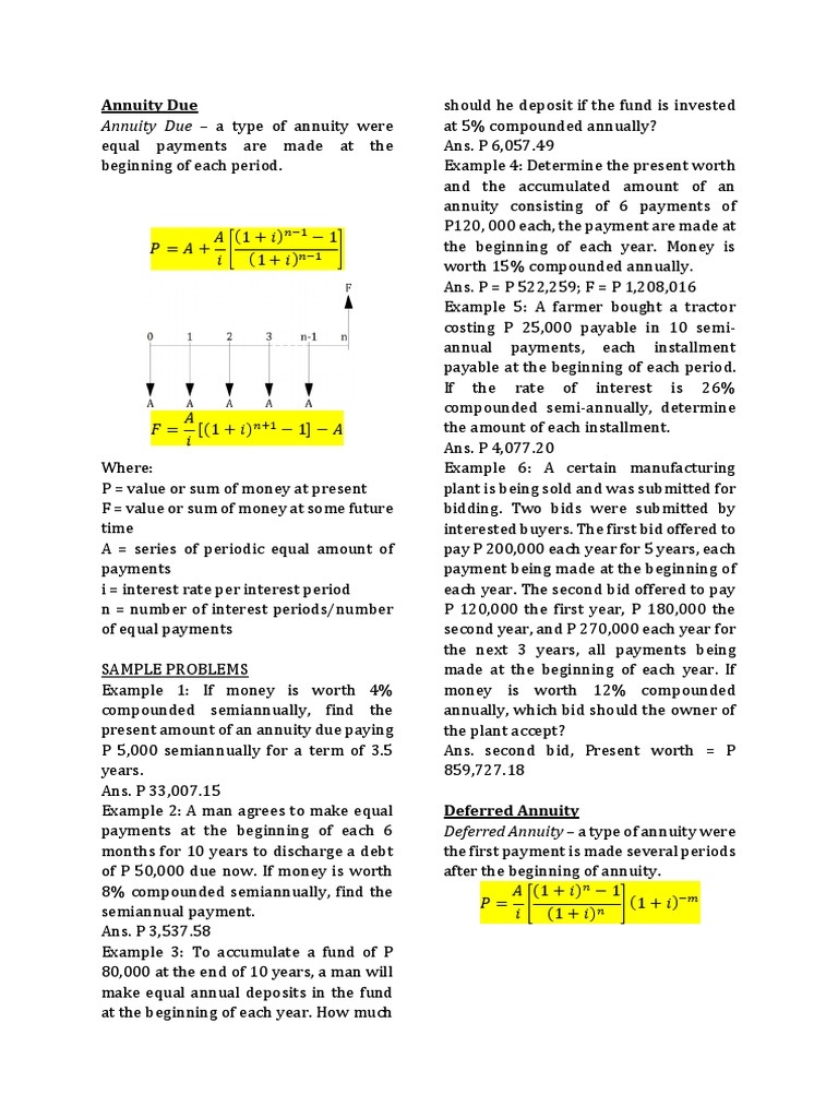 Annuity Due And Deferred Annuity Pdf Annuity European Interest