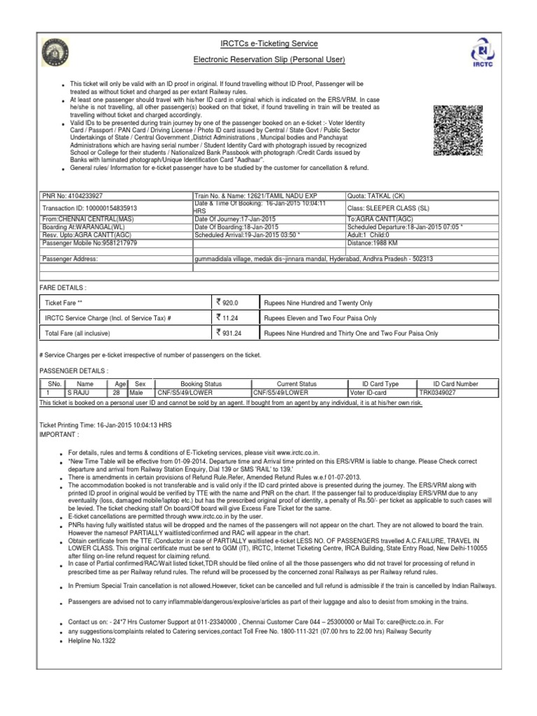 IRCTC e-Ticketing Guidelines and Rules | PDF | Identity Document ...