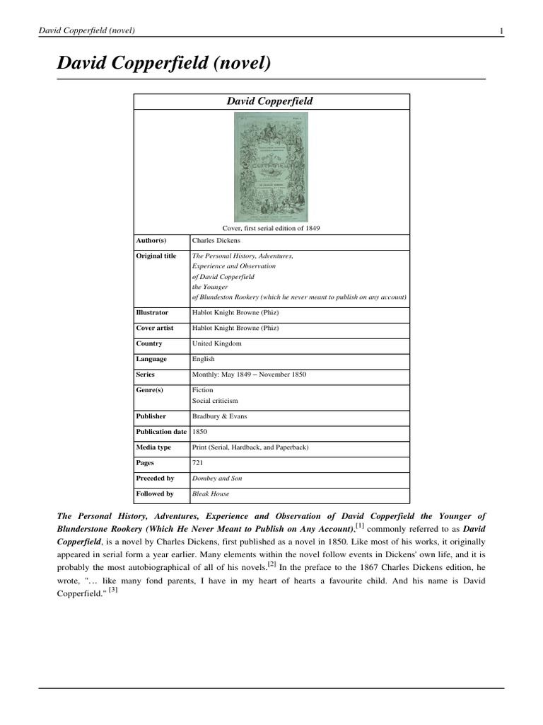 Overview of David Copperfield by Dickens | PDF | David Copperfield