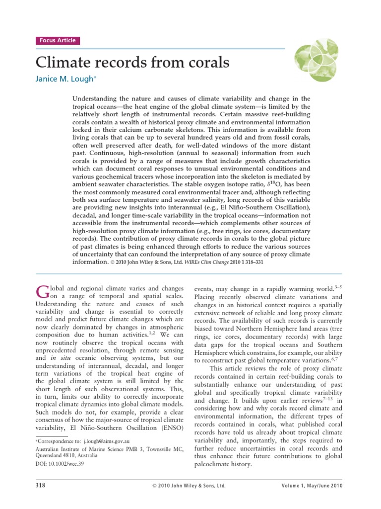 Coral Climate Records and Insights | PDF | Climate Change | Coral Reef
