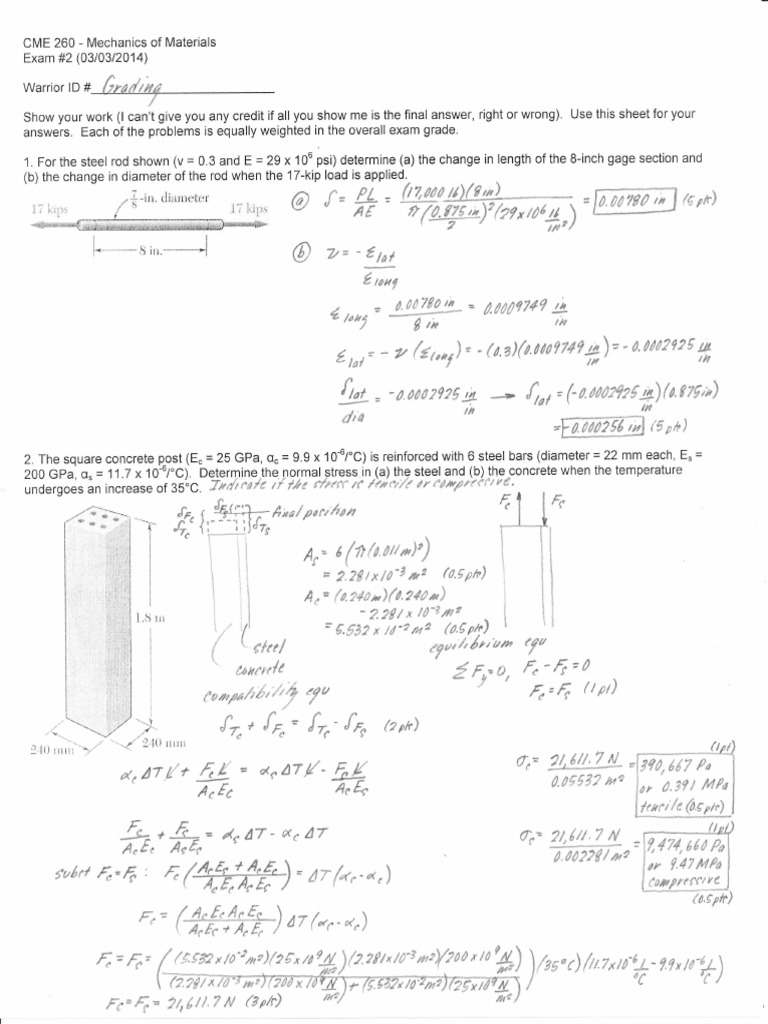 CME 260 Mechanics of Materials Exam #2 solutions | PDF | Materials ...