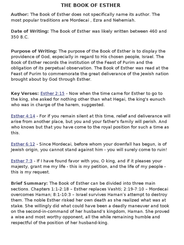 The Book of Esther: God's Providence Revealed | PDF | Book Of Esther ...