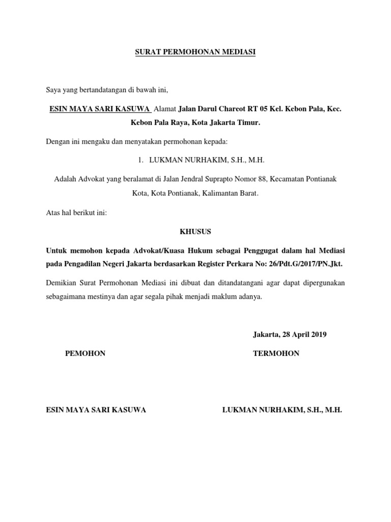 Surat Permohonan Mediasi | PDF