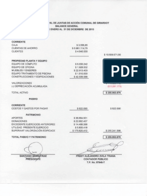 Balance Junta de Accion Comunal PDF | PDF | Contabilidad financiera |  Industrias de servicio