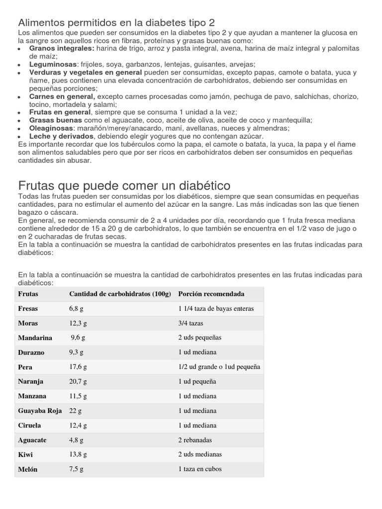 Alimentos Permitidos en La Diabetes Tipo 2 PDF Batata Diabetes