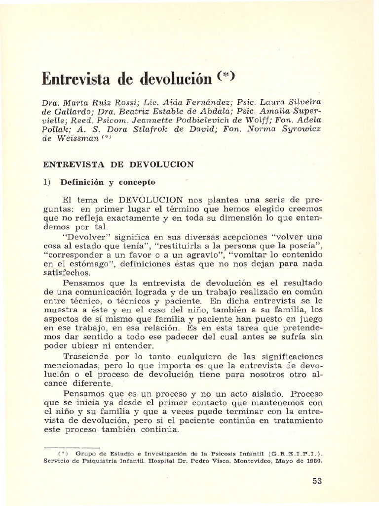 Entrevista De Devolucion Pdf Pdf Diagnostico Medico Sicología