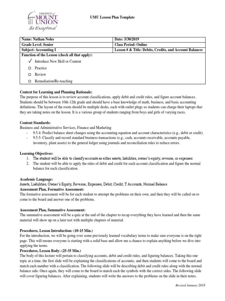 Debits and Credits Lesson Plan | PDF | Debits And Credits | Learning