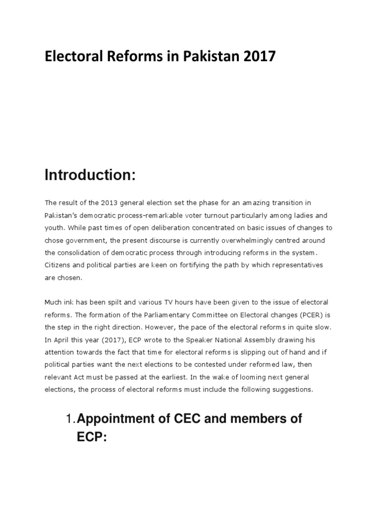 Electoral Reforms in Pakistan 2017 | PDF | Elections | Voting