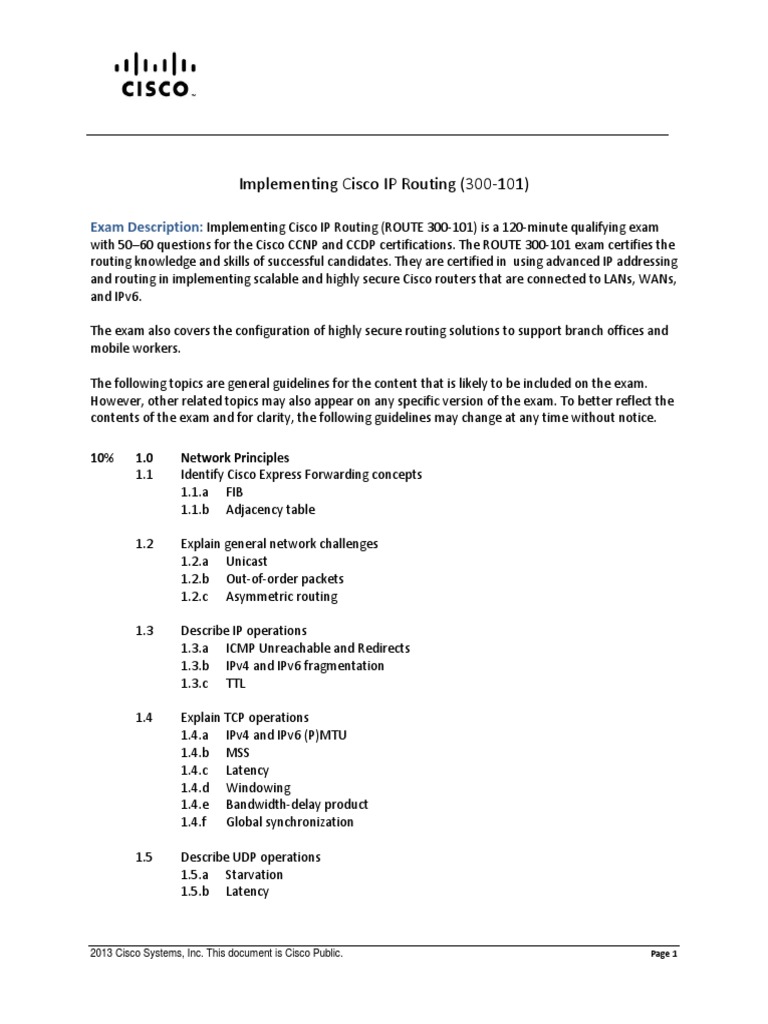 Implementing Cisco IP Routing (300-101) : Exam Description | PDF | I ...