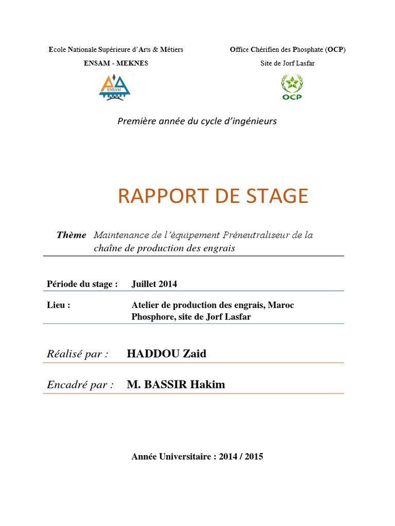 Rapport de Stage Ocp  Chimie  Matériaux