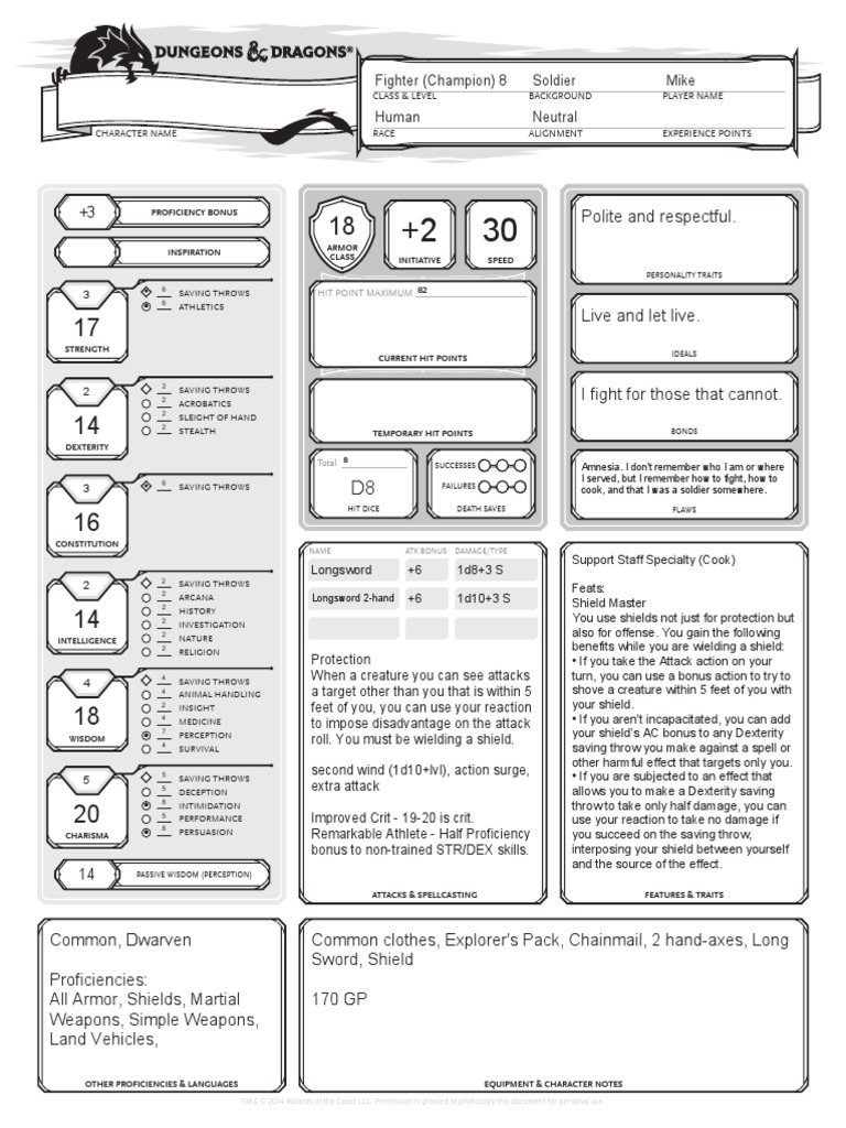 Premade Character 5e Fighter PDF Role Playing Games Role Playing