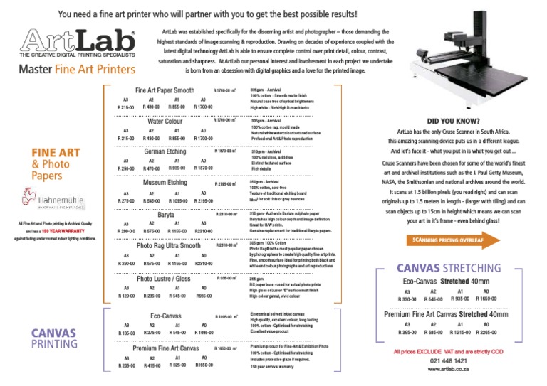Fine Art Pricelist PDF Image Scanner Paper