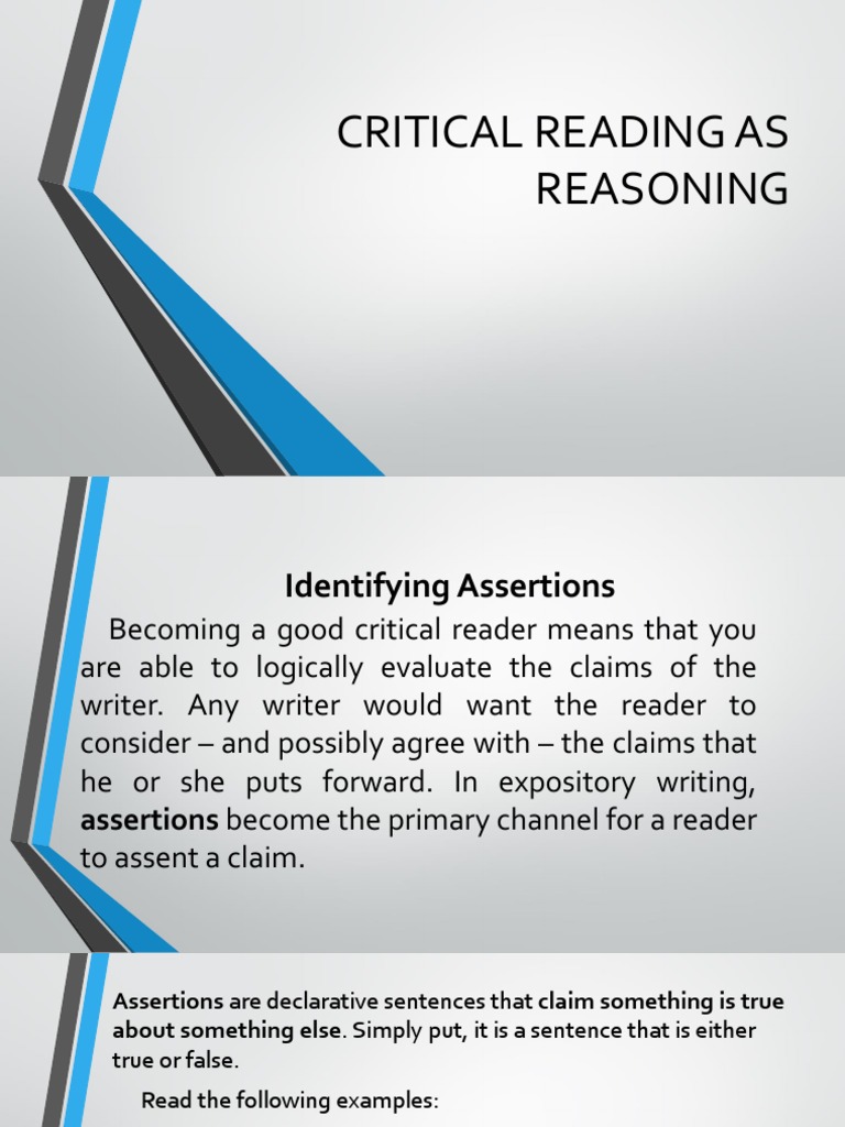 Lesson 8 Critical Reading As Reasoning PDF Logic Justification