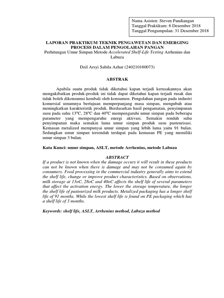 Pendugaan Umur Simpan Metode Arrhenius | PDF