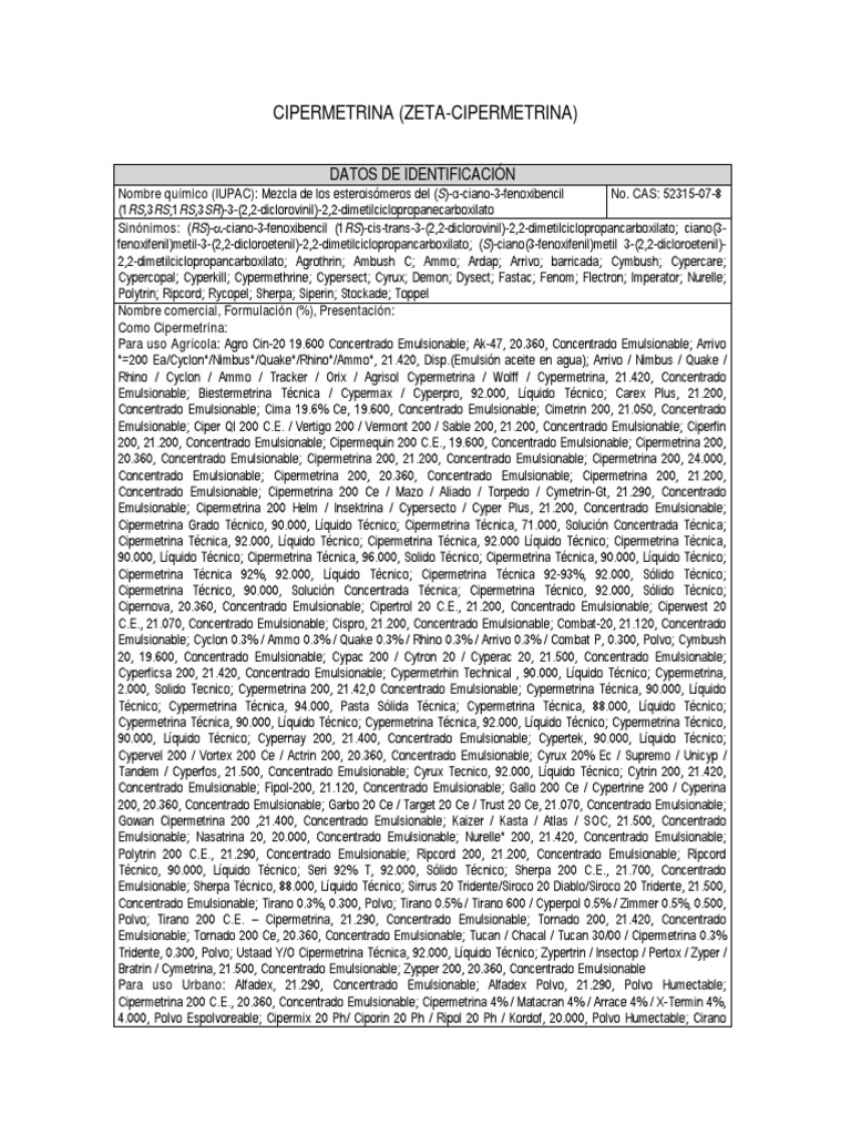 Zeta Cipermetrina | PDF | Oxígeno | Suelo