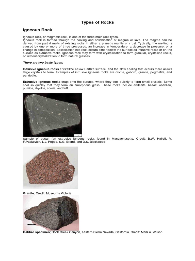 Types of Rocks | PDF | Rock (Geology) | Igneous Rock