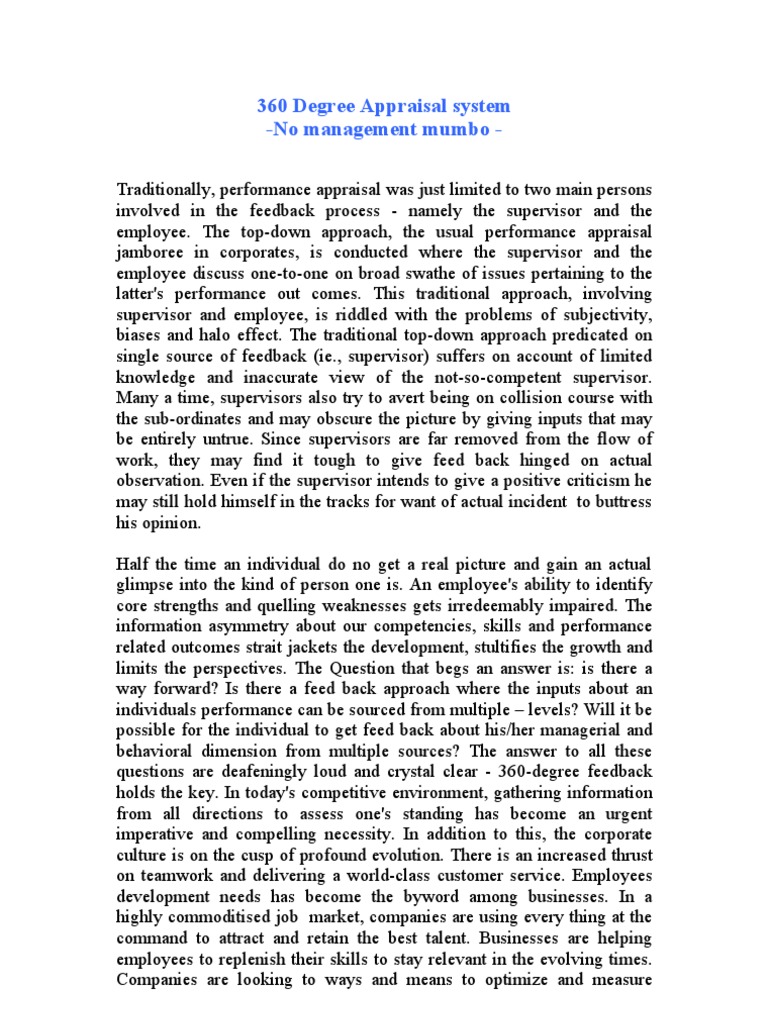 360 Degree Appraisal System | PDF | Performance Appraisal | Applied ...