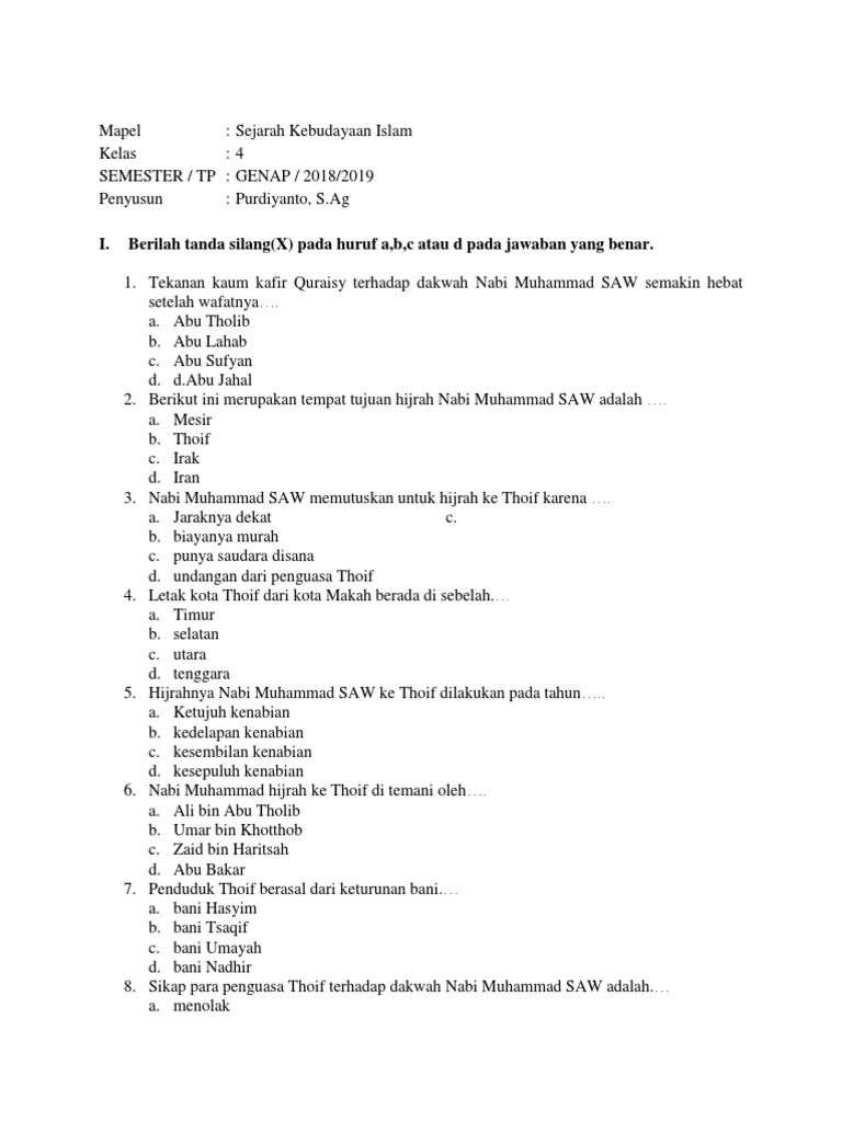 Soal Ski Kelas 4 Semester 1 Dan Kunci Jawaban Dengan