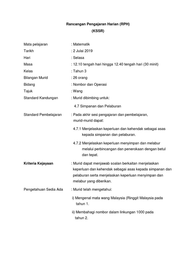 Rph Mt Tahun 3 Simpanan Dan Pelaburan Pdf