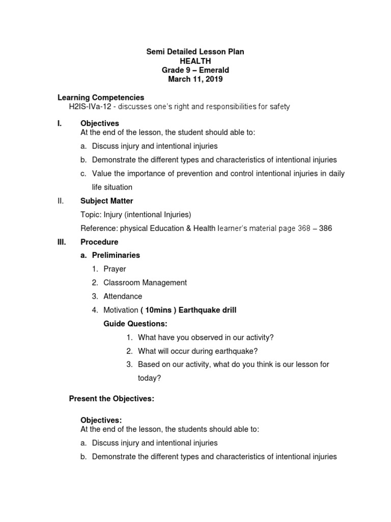 COT SemiDetailed Lesson Plan in Health Lesson Plan Learning