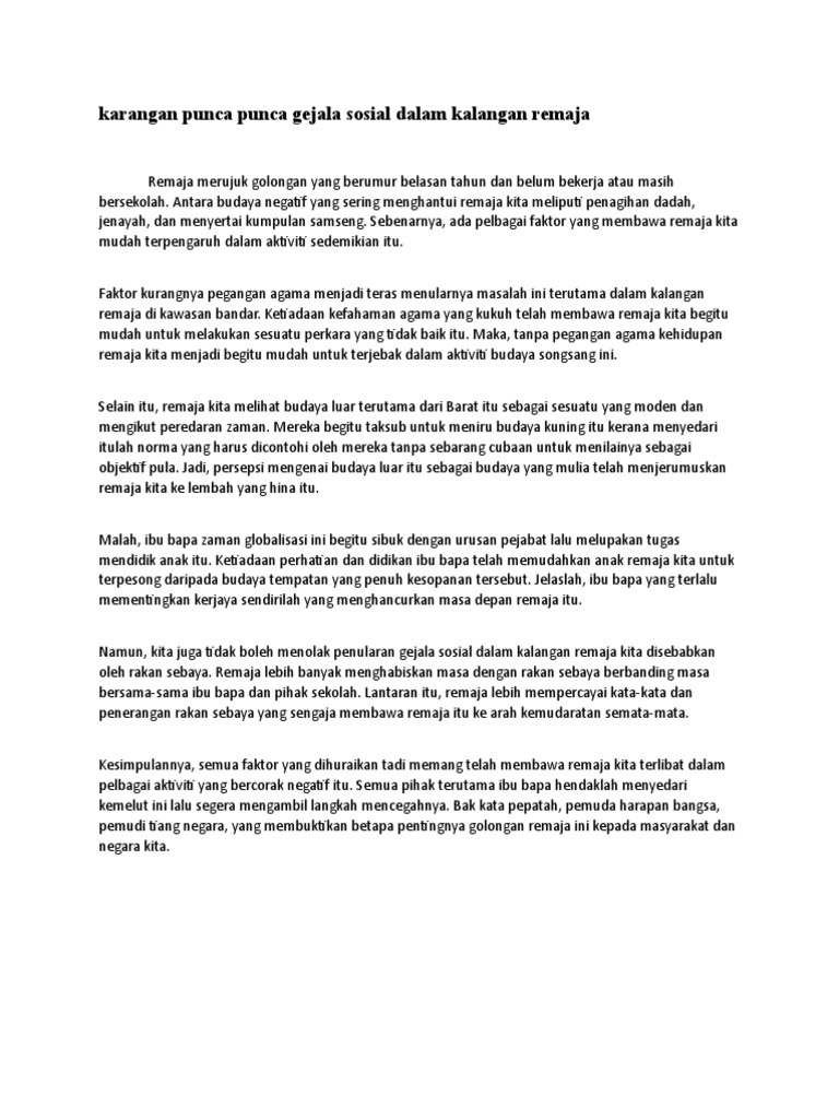 Karangan Punca Punca Gejala Sosial Dalam Pdf