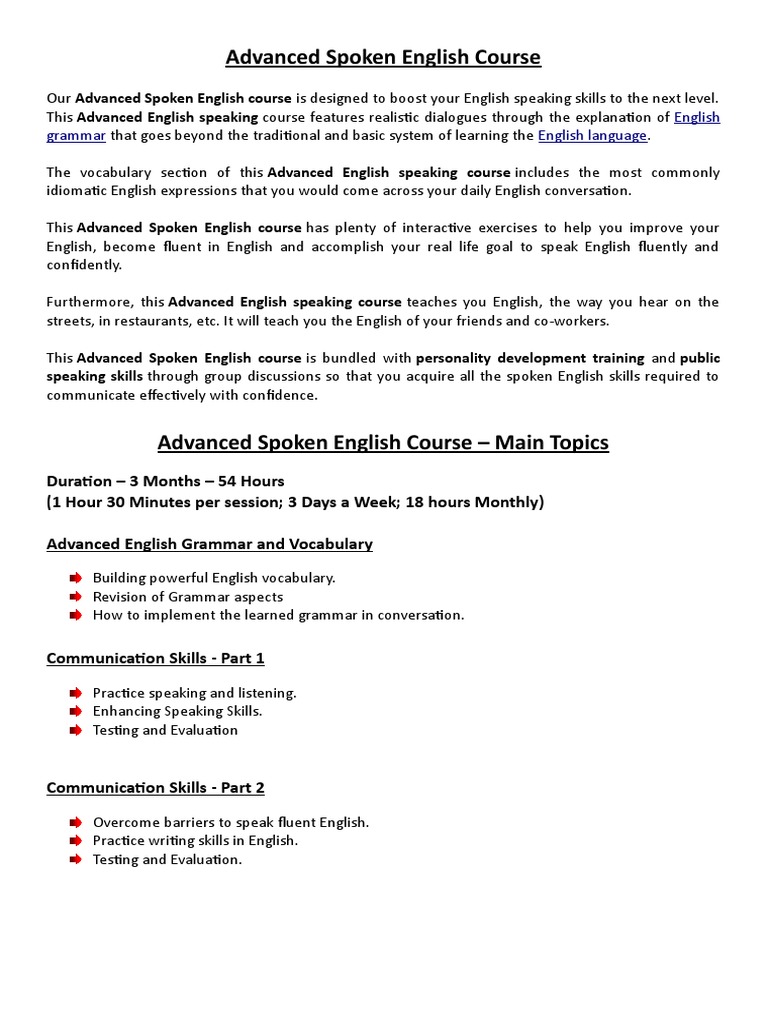 oportunidad anfitrión ambiente Advanced Spoken English Course | PDF | English Language | Vocabulary