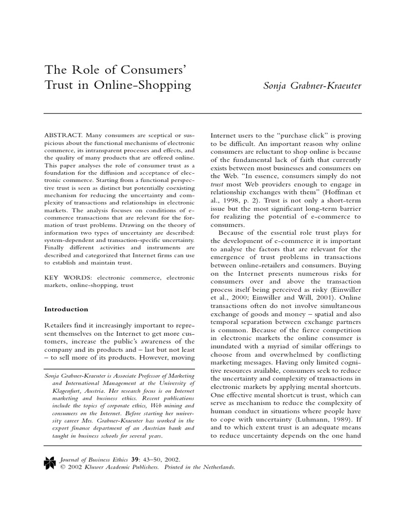 The Role of Customer Trust in Online Shopping | PDF | Trust (Emotion ...