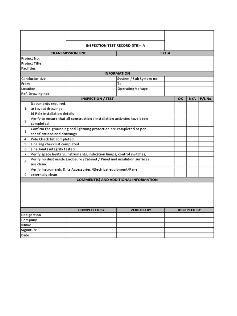ITR Testing for Transmission Line E21-A | PDF