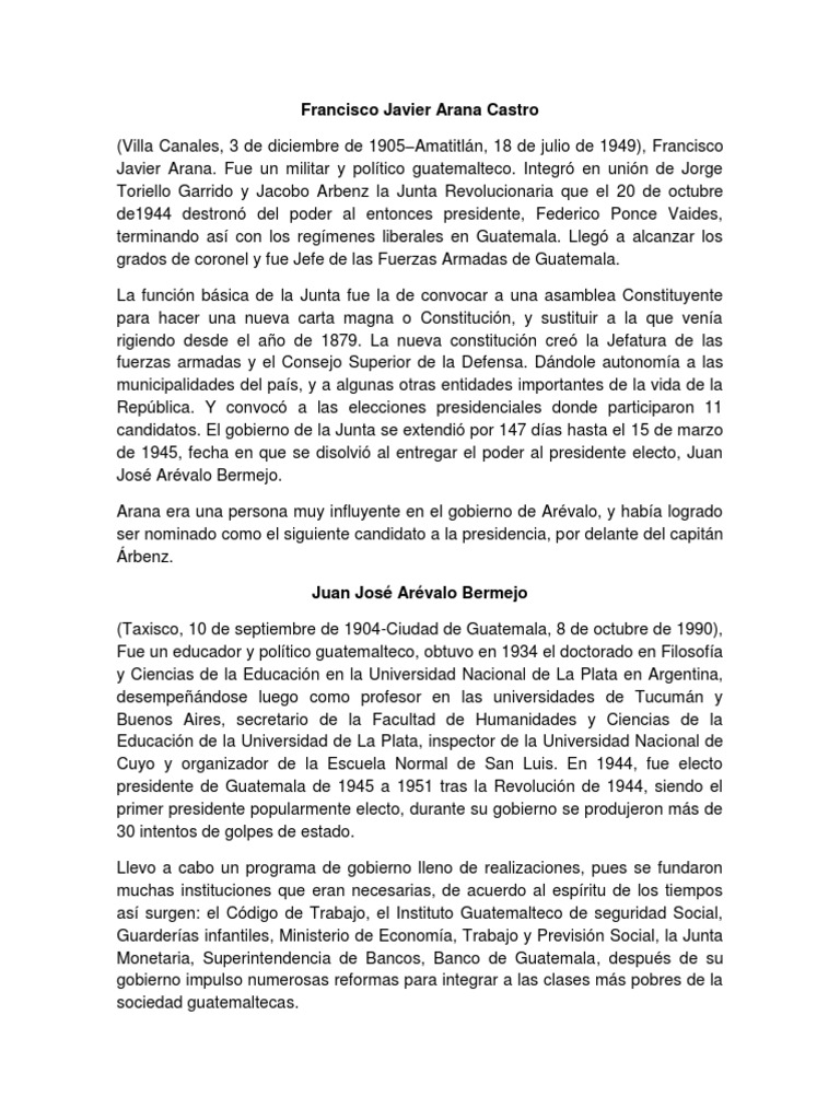Arana y Arevalo | PDF | Guatemala | Formas de gobierno