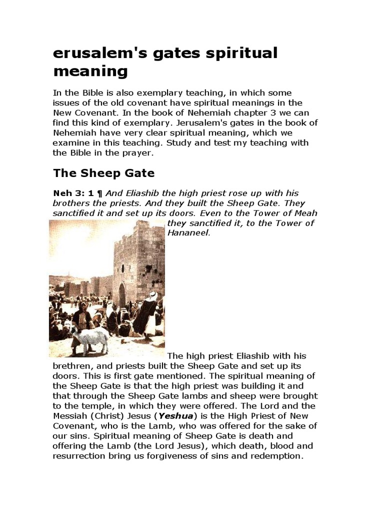 Erusalem's Gates Spiritual Meaning The Sheep Gate PDF Salvation