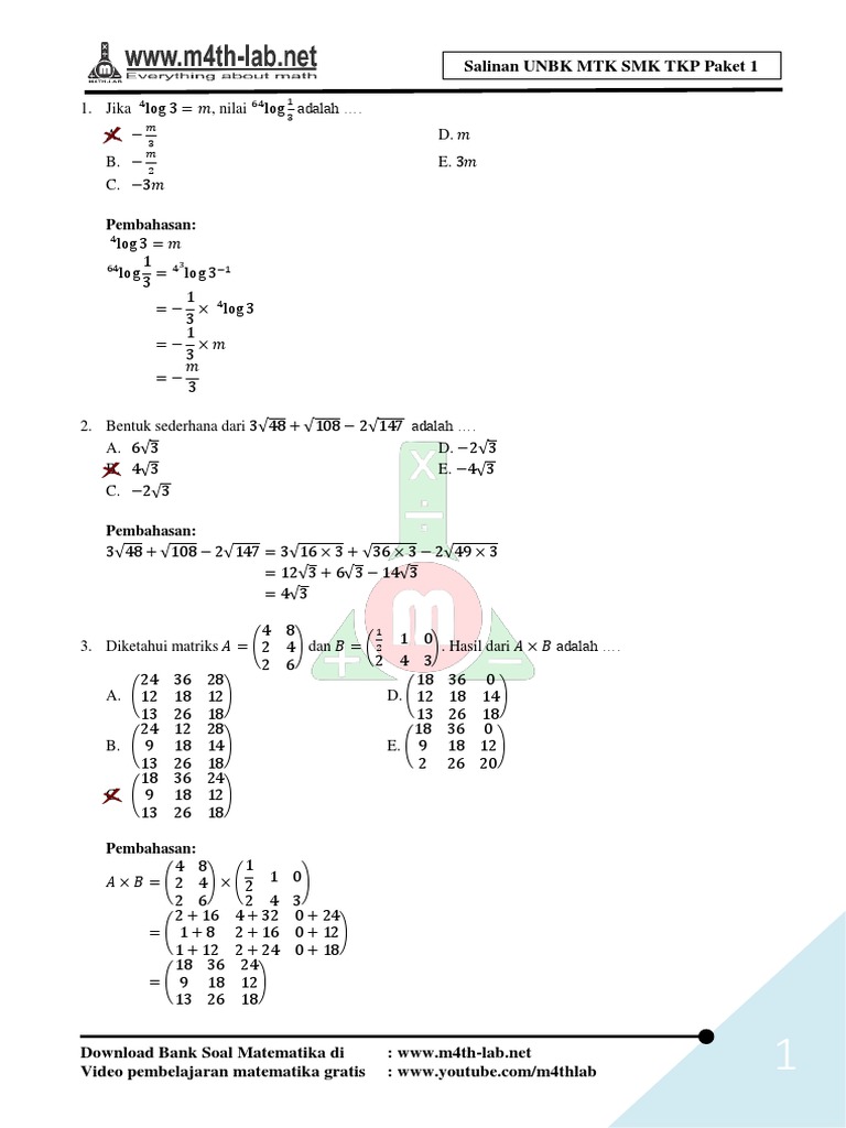 Pembahasan Unbk Smk 2019 Tkp P1 Www M4th Lab Net