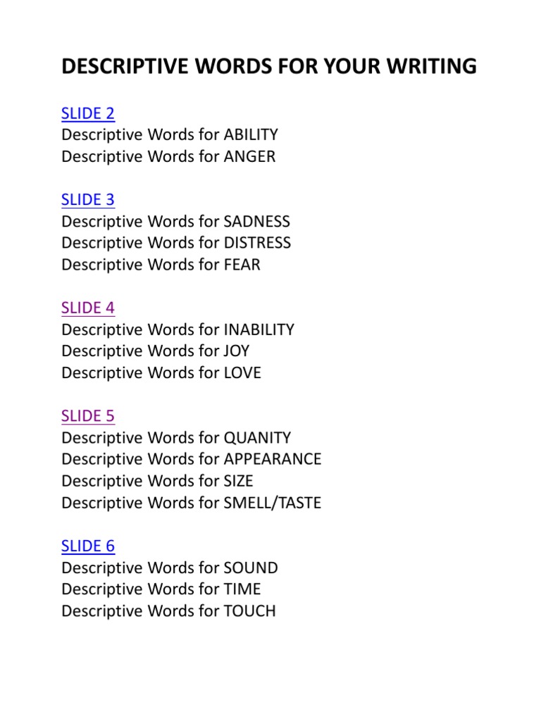 Descriptive Words For Writing PDF