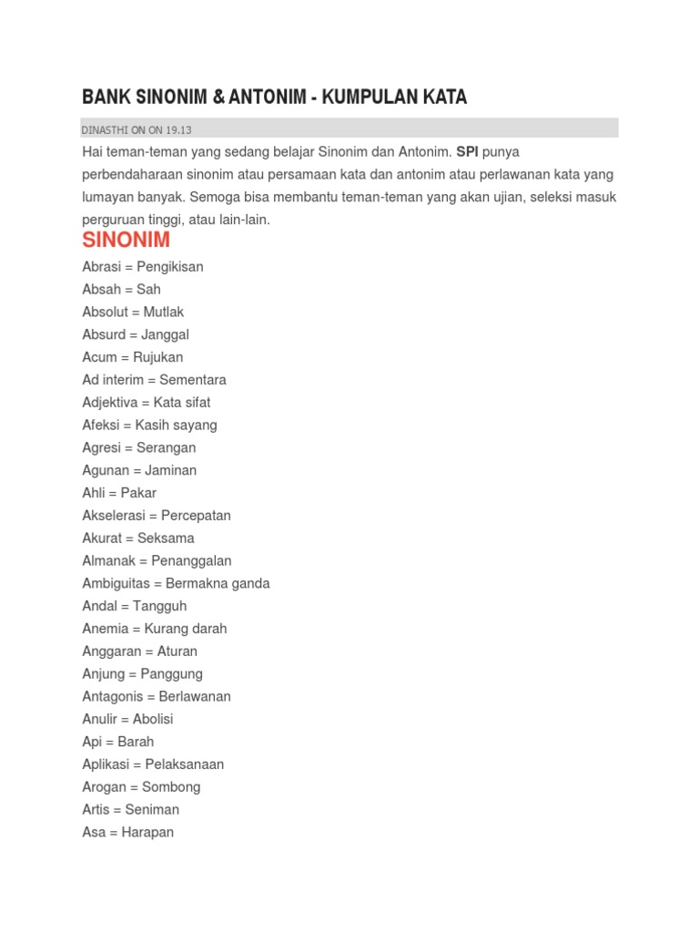 Bank Sinonim Dan Antonim Pdf