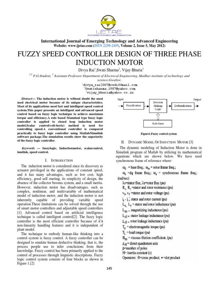 Fuzzy Speed Controller Design of Three Phase Induction Motor PDF | PDF ...