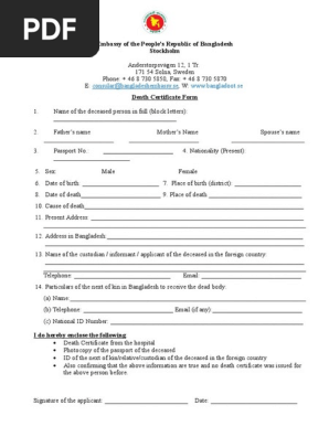 Death Certificate Form